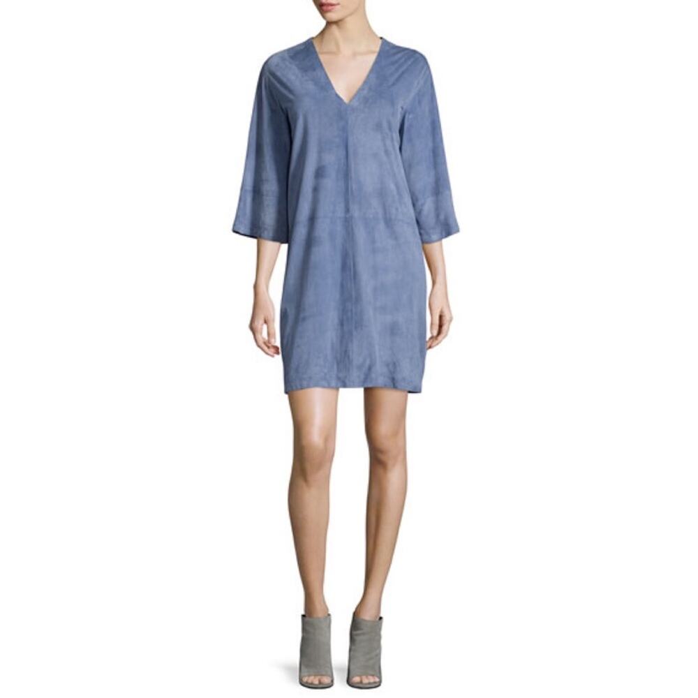 Vince Lamb Leather Suede Mini Dress V Neck‎ Minimalist Luxury